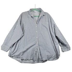 Old Navy Boyfriend Shirt Womens XL Blue White Striped Button Down Long Sleeve